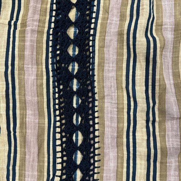 Free People Castaway Striped Button Front Long Sleeve Crochet Trim Boho Top Sz M - Picture 8 of 15